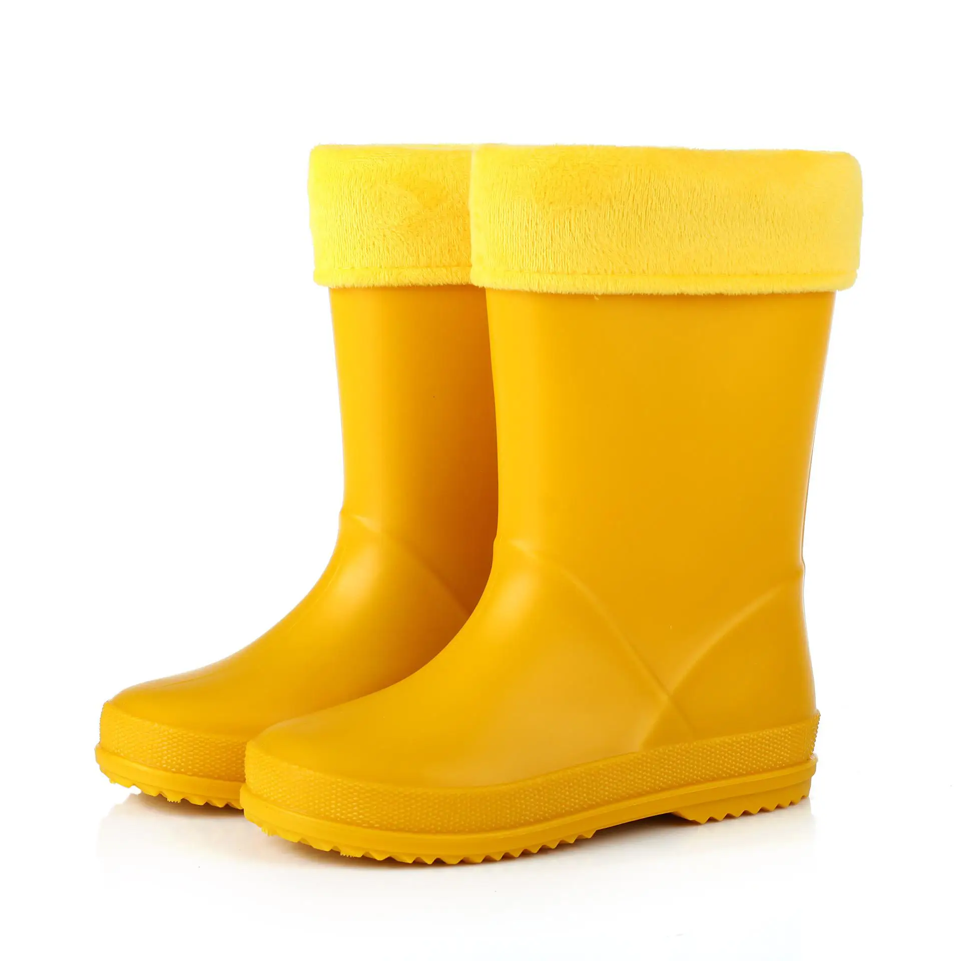 Детские резиновые сапоги для мальчиков и девочек; прозрачная обувь с теплой подкладкой для малышей; коллекция года; модные детские резиновые сапоги из ПВХ; Разноцветные сапоги - Цвет: Yellow