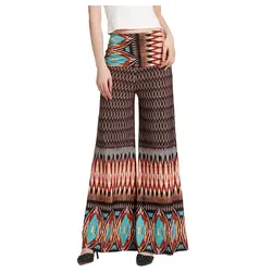 Для женщин Высокая Талия Свободные Штаны Палаццо широкие брюки штаны для танцев с цветочным принтом племенной узор расклешенные брюки