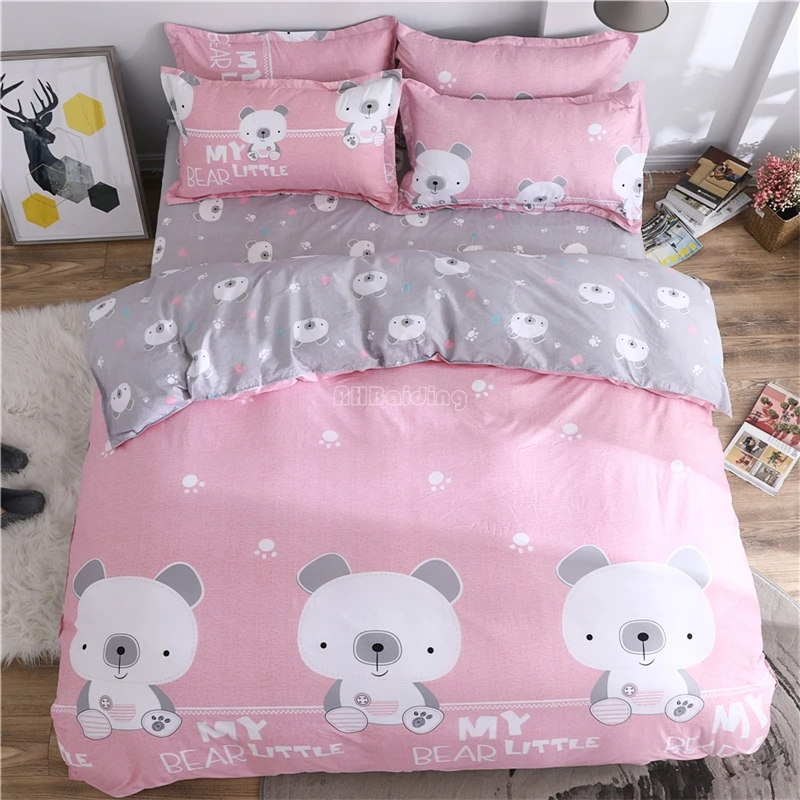 

Women Girl Pink Little Bear Bedding Set 3/4pcs Student Dormitory Duvet Cover Set Flat Sheet Pillowcase Twin Full Queen King Size