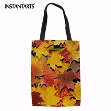 INSTANTARTS Кленовый лист печать Повседневное Льняная сумка-шоппер модные женские туфли большой Ёмкость Бакалея Сумки Женский Холст сумки на ремне