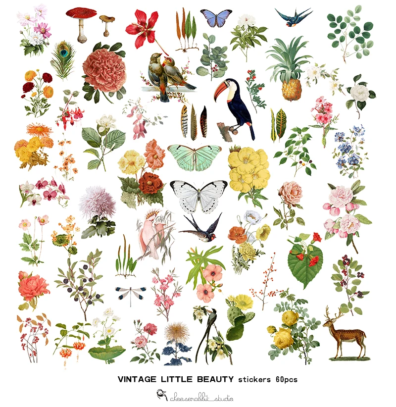 

60 Small size flower plant diagram/Vellum Paper Stickers for Scrapbooking Happy Planner/Card Making/Journaling Project