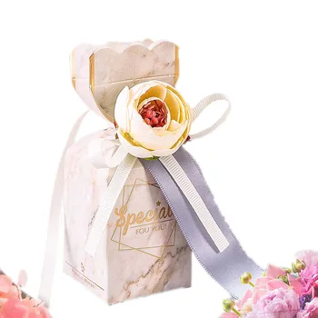 

Quail 20 pcs DIY Wedding Favors Candy Boxes with Ribbon and Flower /Flamingo for Engagement, Bridal Shower Party, Forest Green