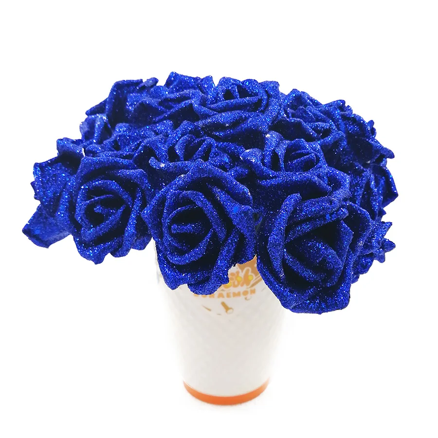 

28PCS Blue Fake Flowers PE Rose for Wedding Party Decoration DIY Ramo Flores Novia Handmade Artificial Flowers for Home Decor