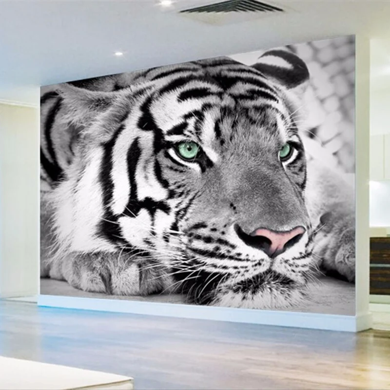 3D пользовательские нетканые Фото Фреска обои животных черный и белый тигр