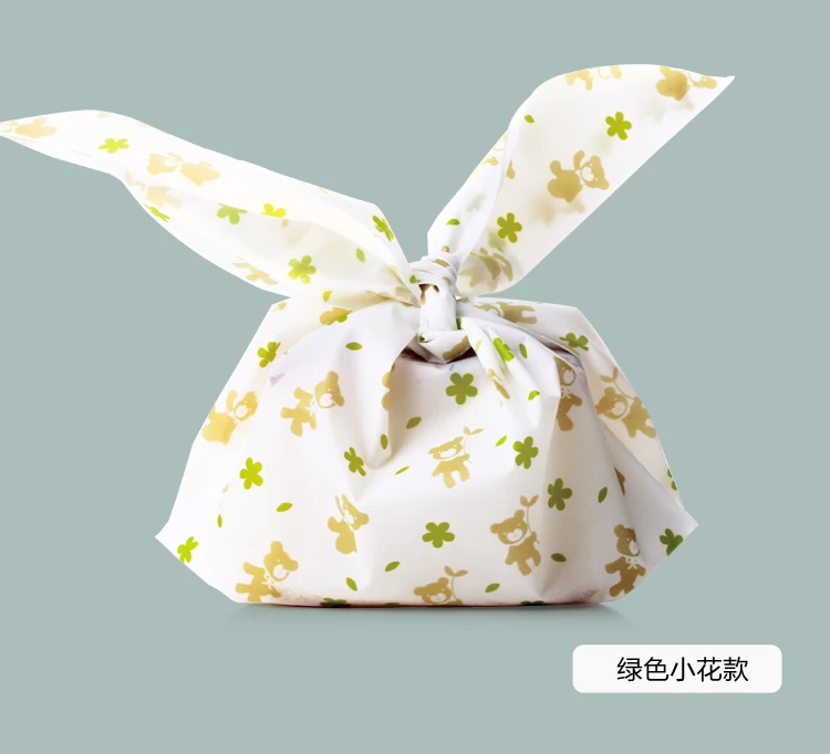 100Pcs/Lot Cute flower rabbit Ear Cookie Bags Plastic Bags For Biscuits Snack bread Baking Package Jewelry Gifts