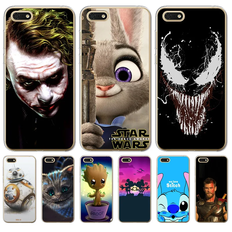 

joker For Huawei Y6 Prime 2018 10 9 Lite Honor 7A 7C Pro 8C 8X Y3 2017 Y6 II Case cover Venom BB-8 Grout Mickey Mouse Stitch