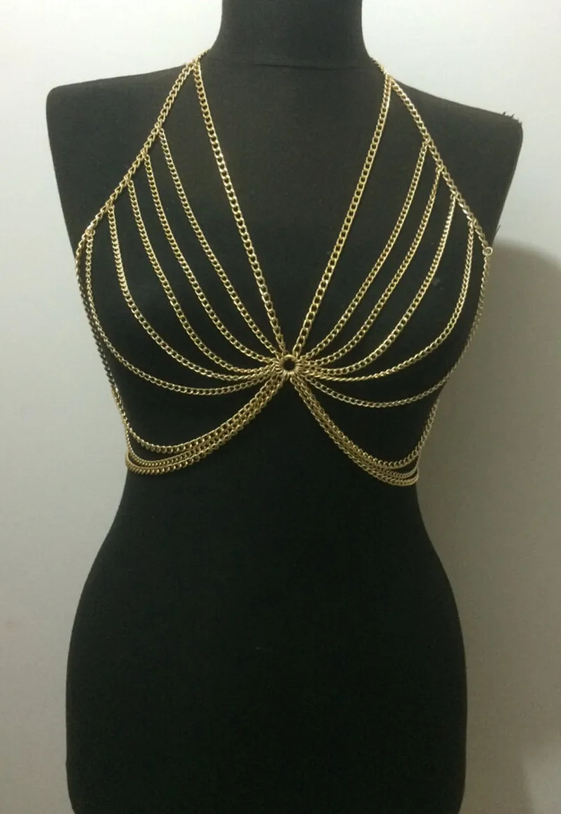 

FREE SHIPPING New Style B615 Women Fashion Gold Chains Necklace Sexy Bra Clothing Chains 3 Colors