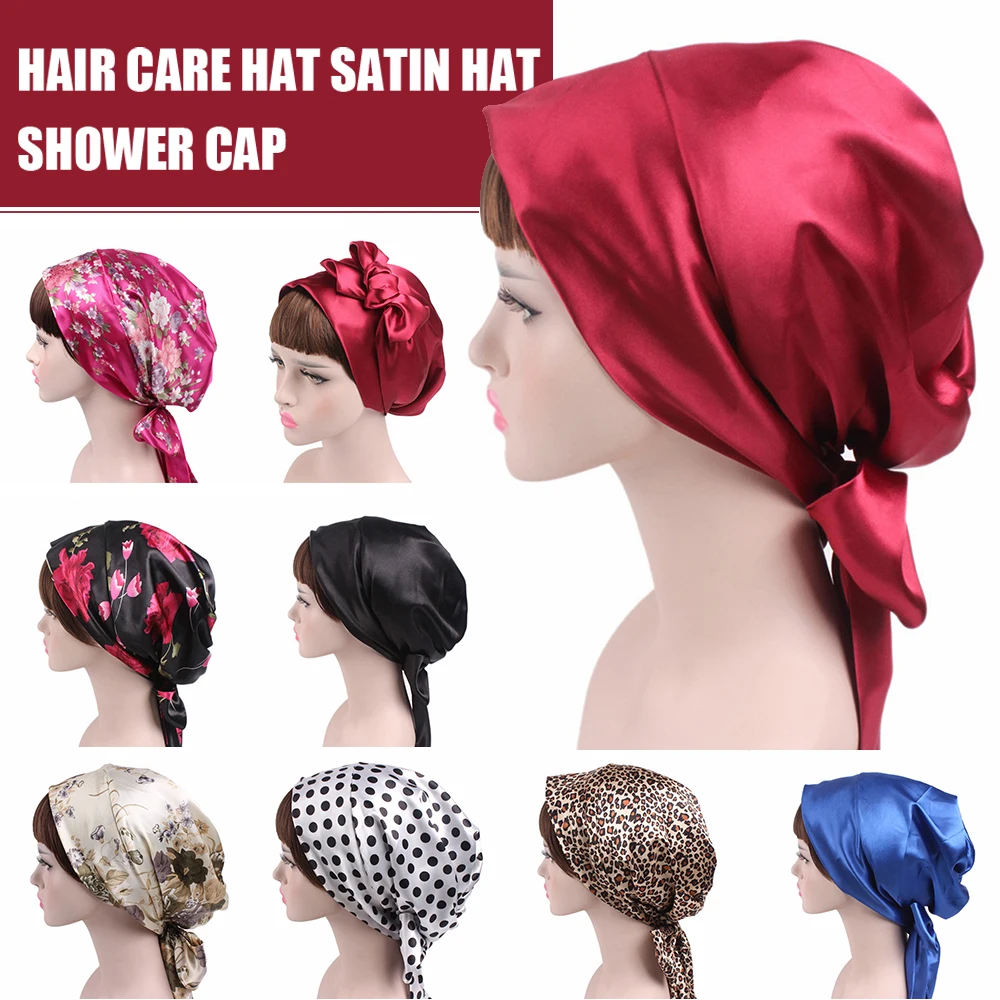 1/2/5/10pcs Soft Silk Shower Cap Women Night Sleep Shower Cap