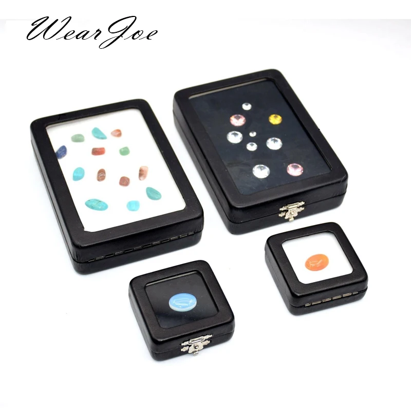 5pcs/lot Loose Diamond Display Box PU Leather Case Gem Stone Storage Box Black White Pad Bead Pendant Gemstones Organizer Holder