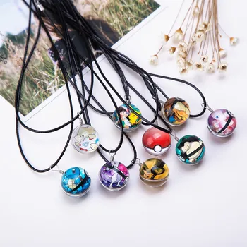 

Hot Glass Jewelry Eevee Pokeball Necklace Pokemon Ball Pendant Picture Necklaces
