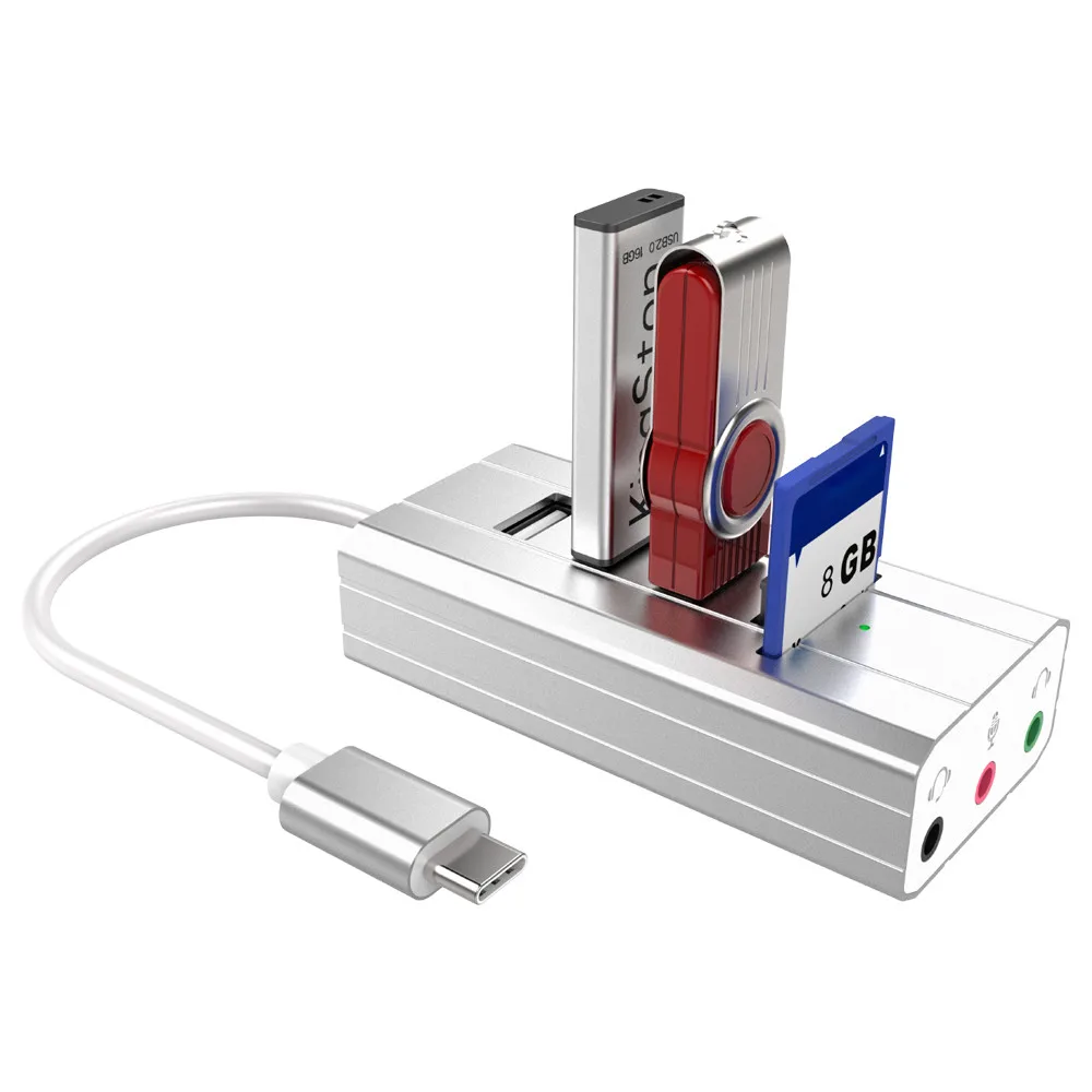 Аудио выход TYPE-C Adapter5.1USBSplitter + USB внешняя звуковая карта + USB карты Рид JL.3