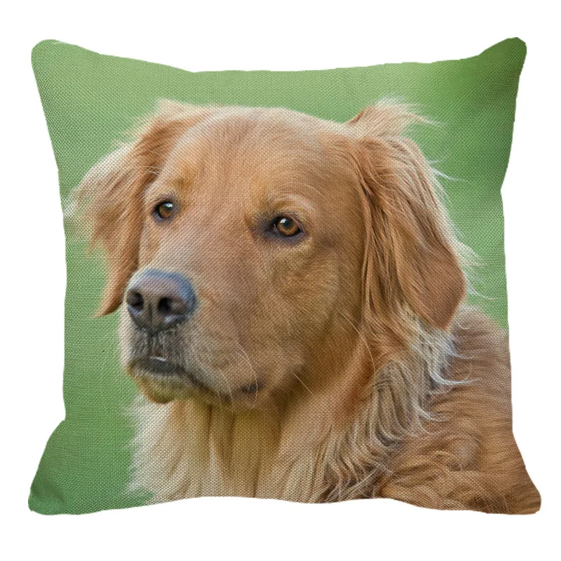 XUNYU Golden Retriever Linen Pillow Case Sofa Square Decorative Pillow Cover Dog Pattern Cushion Cover 45X45cm AC005