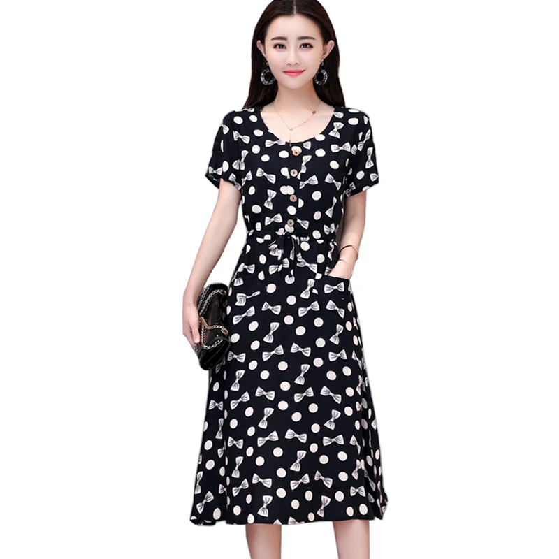 

2018 Women's Print Retro Style long Dress Female Summer Short sleeve Casual fashion dress Loose Elegant Party Dresses Vestidos