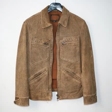 Новинка, винтажное Мужское пальто из натуральной овечьей кожи, Мужская мотоциклетная куртка для пилота, весна-осень, коричневое, большие размеры xxl