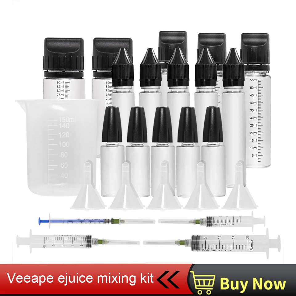Najtaniej Veeape pusta butelka na płyn zestaw do mieszania butelka z zakraplaczem 15ml 30ml 60ml 100ml butelki ze strzykawką pomiarową szklane lejki