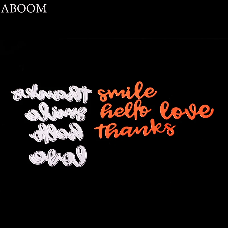 Металлические Вырубные штампы ABOOM Fresh 4 шт./лот Hello Smile Thank Love тиснение трафарет для