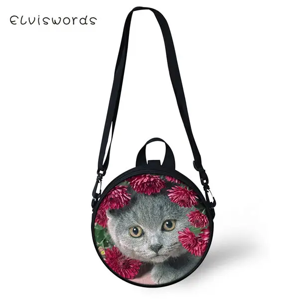 ELVISWORDS женские сумки через плечо круглой формы с цветочным принтом и принтом кошек милые маленькие кошельки для девочек Kawaii Animal женские сумки на плечо - Цвет: CDWX1077I