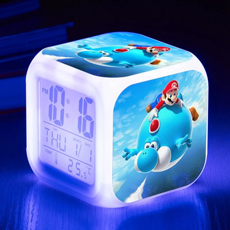 Super Mario Bros будильник с 7 цветов изменить светодиодный цифровые часы Reloj Despertador День
