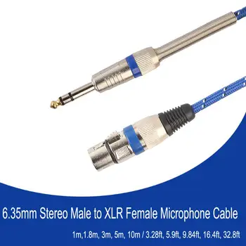 

1m/1.8m/3m Nylon Braiding 1/4'' Jack 6.35mm Stereo Male to 3pin XLR Female Audio Converter Cable Stereo Microphone Cord Wire
