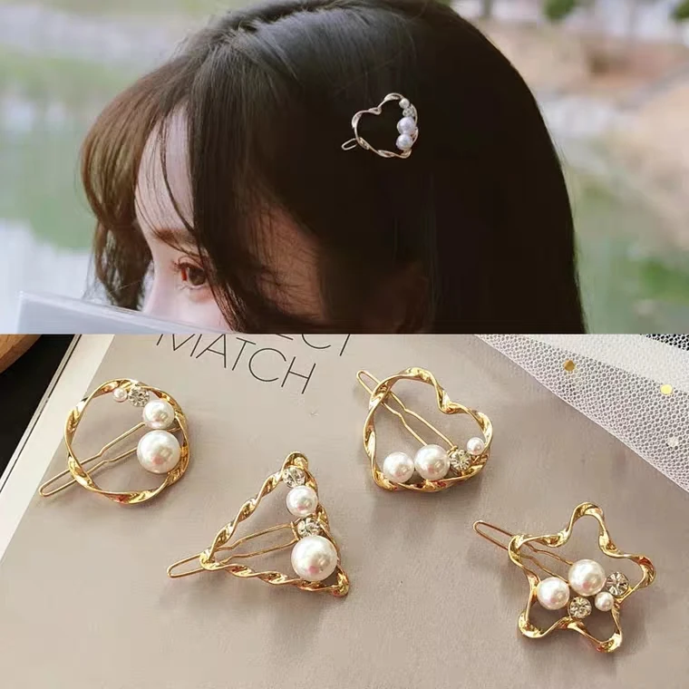 

Woman Fashion Geometric Pearl Hairpins Korean Style Hair Clips Alloy Barrettes Hair Grips Headwear Hair Accessories For Girl