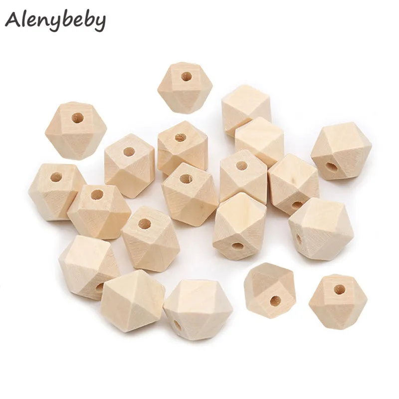 100pcs Unpainted Handmade Beads Maple Hexagon Wooden Food Grade Teether Chewable Beads Toys DIY Crafts Accessories Baby Teething