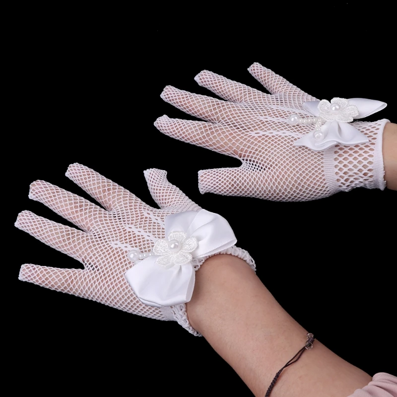 Горячие женские перчатки принцесса предметы из металлической сетки полые лук узел выпускного вечера для детей невесты A17_40