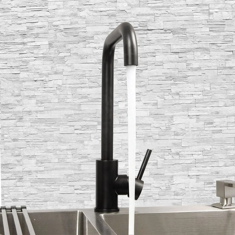 Black Single Hole Kitchen Sink Water Mixer Stainless Steel Kitchen Faucet Deck Mounted Water Tapware White And Original Brushed Black Single Hole Kitchen Sink Water Mixer Stainless Steel Kitchen Faucet Deck Mounted Water Tapware White And Original Brushed
