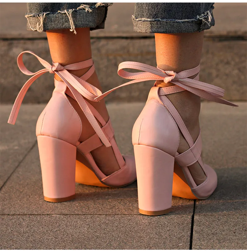 Women Pumps Comfortable Thick Heels Women Shoes Brand High Heels Ankle Strap Women Gladiator Heeled Sandals 8.5CM Wedding Shoes 6