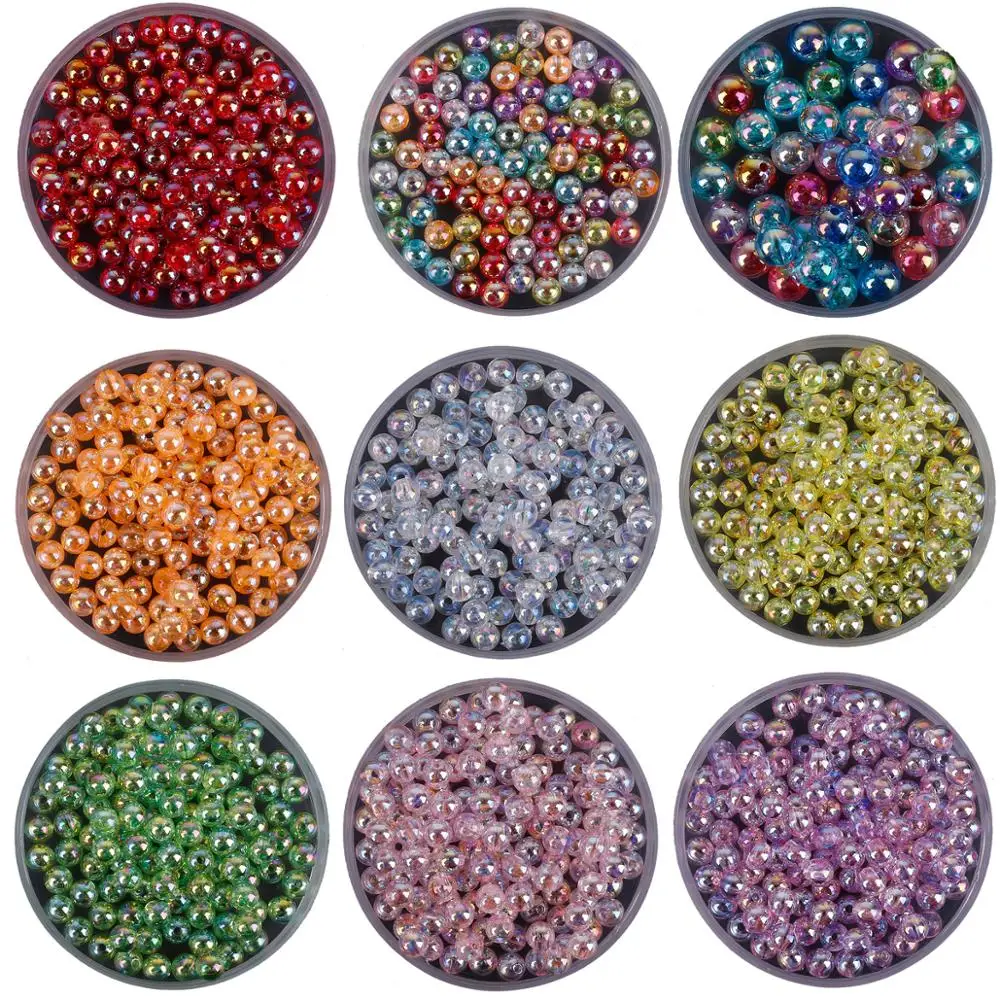 6 мм, 8 мм, 10 мм, радужные карамельные бусины AB цвета, круглые акриловые бусины для самостоятельного изготовления ювелирных изделий, браслетов, ожерелий
