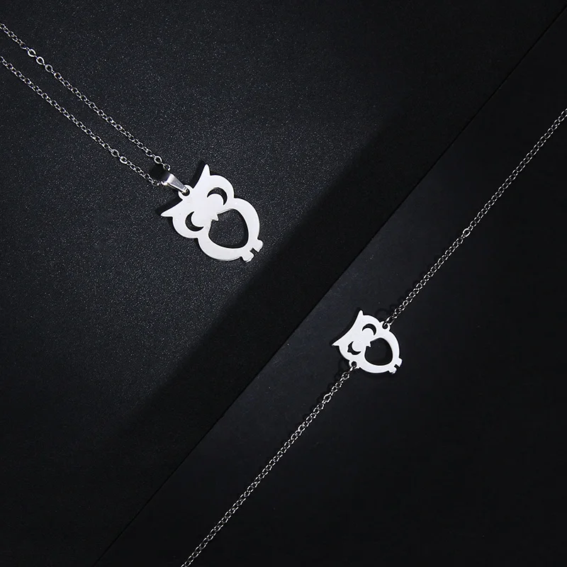 CACANA Stainless Steel Jewelry Sets For Women Owl Shape Necklace Bracelet Earring Jewelry Lover's Engagement Jewelry S1