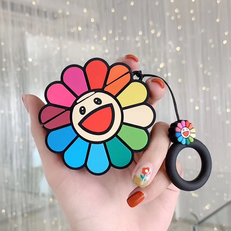 

3D Takashi Murakami Kaikai Kiki Rainbow Flower Headphone Cases for Apple Airpods Silicone Cute Earphone Cover For Air pods 2