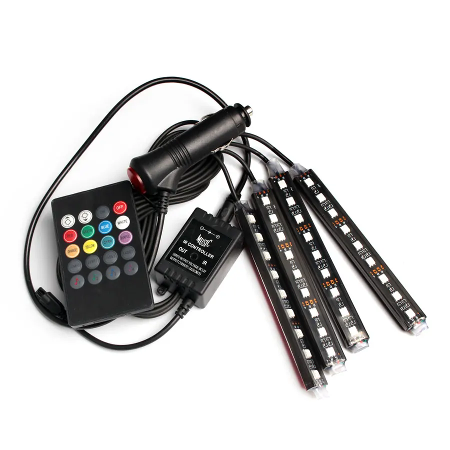 4 шт. 12 В светильник для салона автомобиля USB RGB автомобильная светодиодная лента 5 12 В вольт музыка IR APP USB RGB светодиодный контроллер авто гибкий