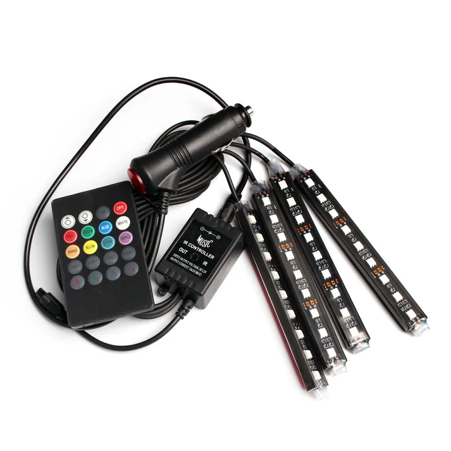 4 шт. 12 в светильник USB RGB светодиодная лента лампа для салона автомобиля 5 вольт
