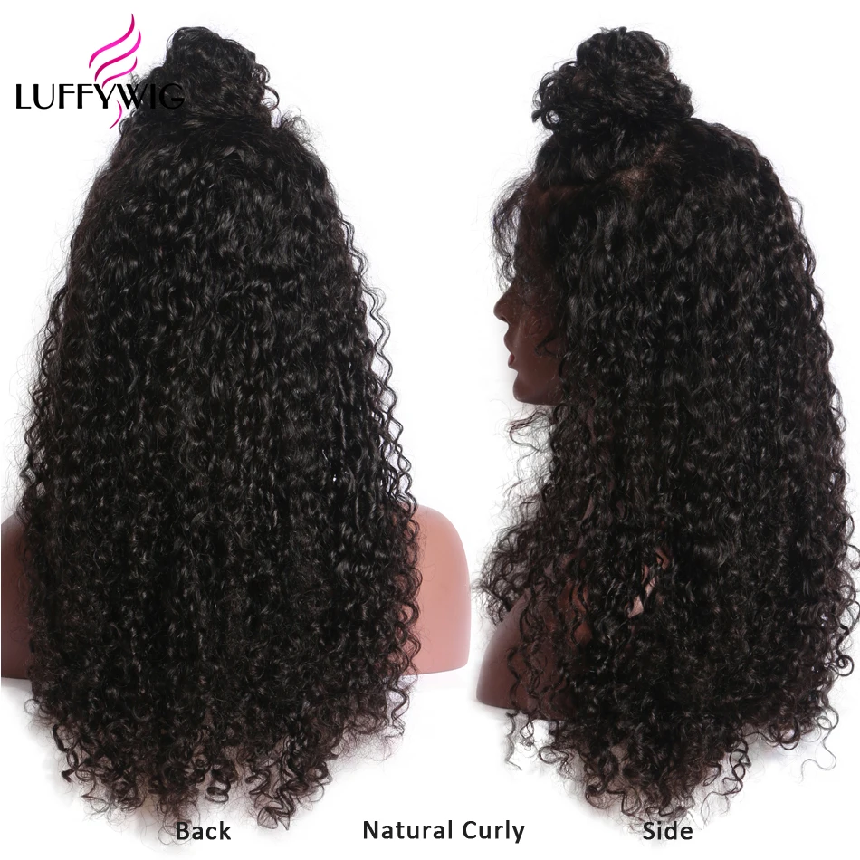 LUFFYHAIR 13X6 человеческие волосы на кружеве парики для женщин 150% плотность Remy перуанские вьющиеся парики на сетке с детскими волосами предварительно сорванные