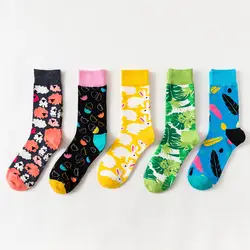 1 пара, повседневные мужские хлопковые носки в стиле Харадзюку С героями мультфильмов, носки для пары, носки с цветами и птицами, носки с