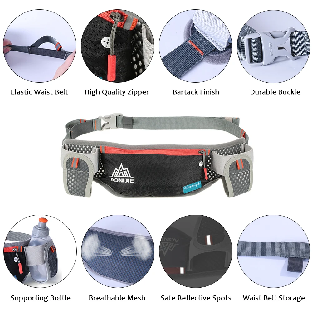 AONIJIE Hydration Waist Pack Lightweight Waist Bags Waterproof Phone Holder Belt Bag For Trail Running Jogging With 2Pcs Bottle 4