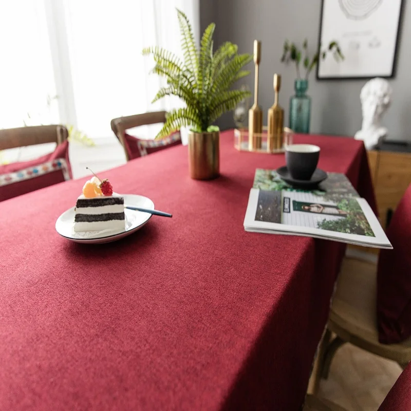 

Solid color tablecloth waterproof imitation linen Japanese style coffee table solid color tablecloth embroidered tablecloth red