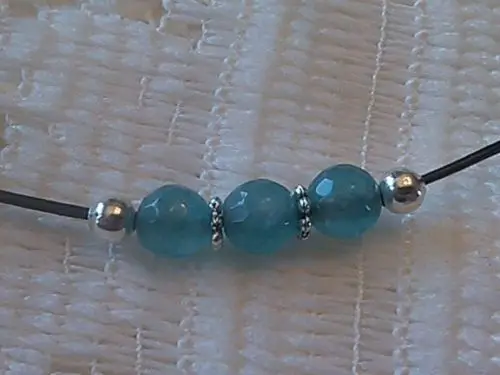 

0240 Blue Jade Necklace. Leather. Minimalist. Beautiful.18 inch .