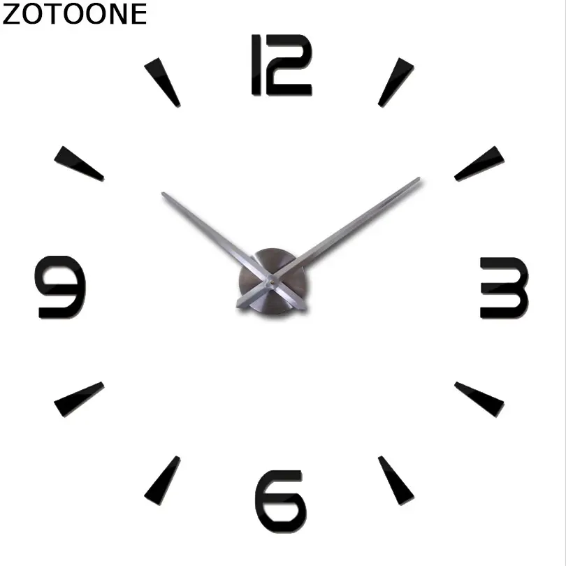 ZOTOONE Big Mirror Wall Clock Modern Design 3D Clocks Quartz Watch Wall Acrylic Diy Stickers For Living Room Wedding Decoration