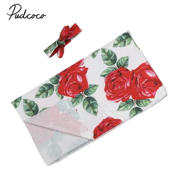 

New style Infant Baby Sleeping Bags Swaddle Blanket Soft Swaddle Wrap Headband 2Pcs floral print Sleeping Bags 2018
