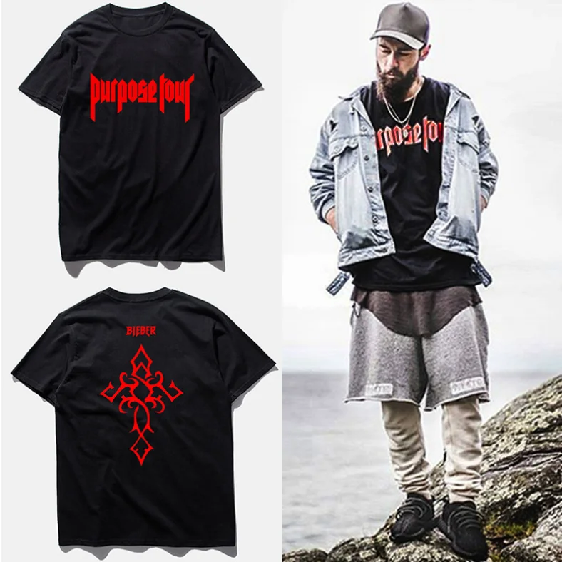 

Summer Top T shirt Men Justin Bieber Purpose Tour Cross Vintage T-shirt Streetwear Fashion Hip Hop Tee Shirt Homme