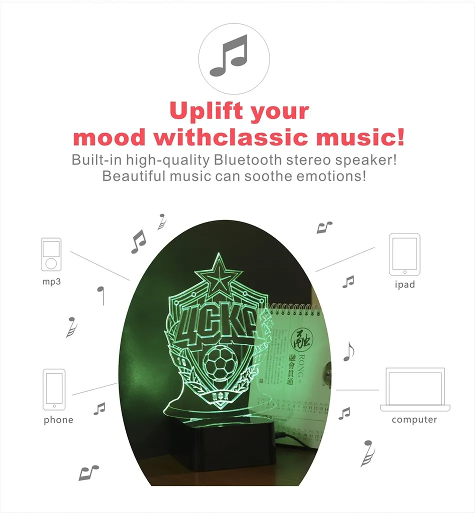 CNHIDEE USB Novelty 3D Music Lampe CSKA Russia Football Led Table Lampara as Home Decor Night Light for Children (3)