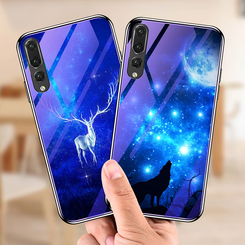 

Luxury Electroplated Glass Case For Huawei P20 Pro P20 Lite Blue Ray Tempered Glass Case For Huawei P30 Pro P30 Lite Cover