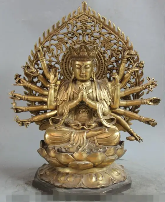 

S05634 16" Tibetan Buddhism Bronze Gild Seat 18 Hands Maha Cundi Mother Buddha Statue P