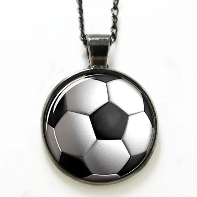 10pcs/lot Sports Fan necklace Soccer Ball Pendant necklace glass Photo