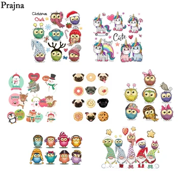 

Prajna Christmas Owls Heat Transfers Red Santa Claus Cartoon Bird Iron On Patch Xmas Stickers On Baby Clothing Applique Festival