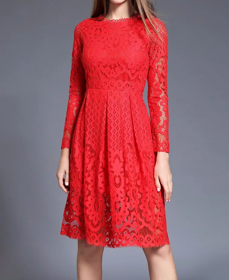 red Long Sleeve Lace Mini Dress 