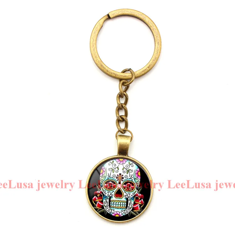 Sugar Skull Keychain Cool Design Key Chains Sample Jewelry Keyring Key