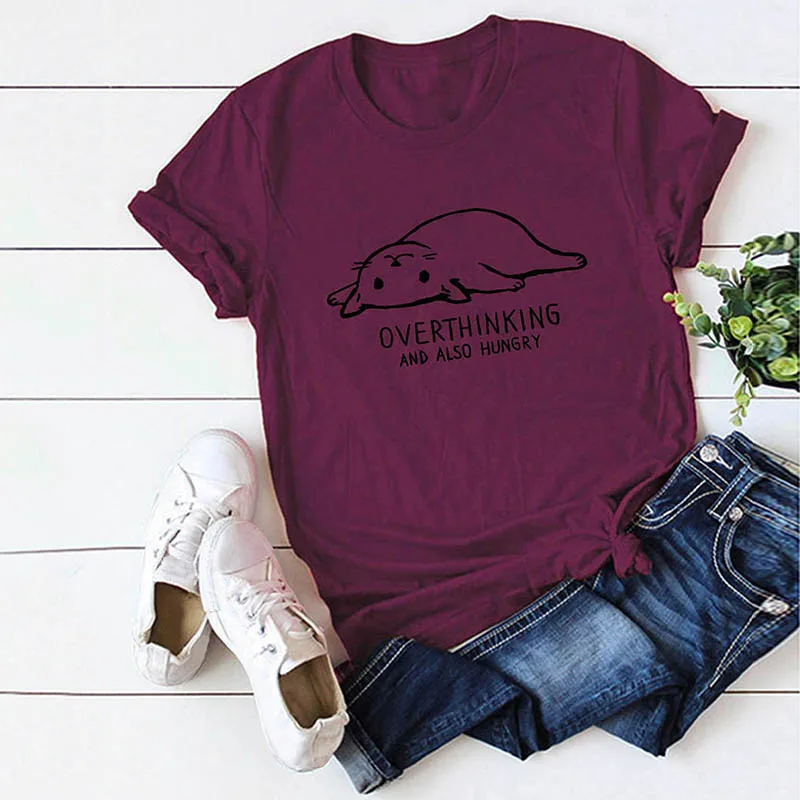 Забавная женская футболка с контрастным принтом кота и буквами, круглый вырез, короткий рукав, милая Повседневная летняя футболка, женские топы, женская футболка - Цвет: Бургундия