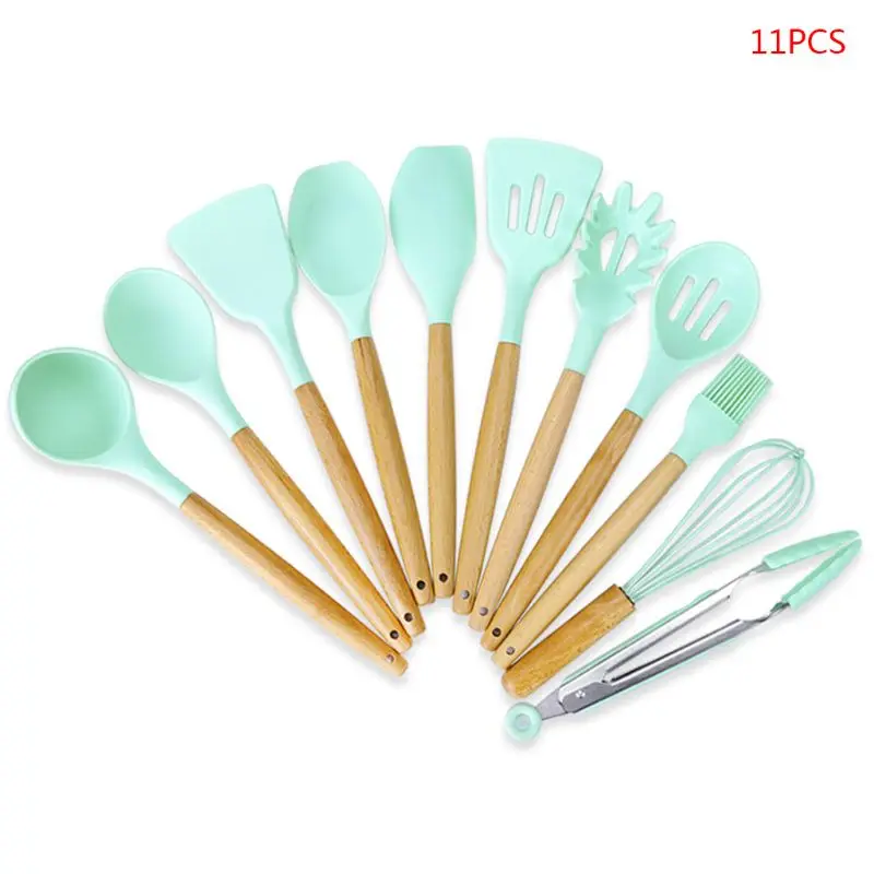 

11pcs Kitchen Utensils Set Silicone Wooden Spatula Cooking Tools Tongs Spoon Nonstick Cookware Kitchenware